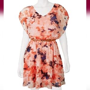 NWT Juniors IZ Byer Floral V neck dress,Coral color, XS